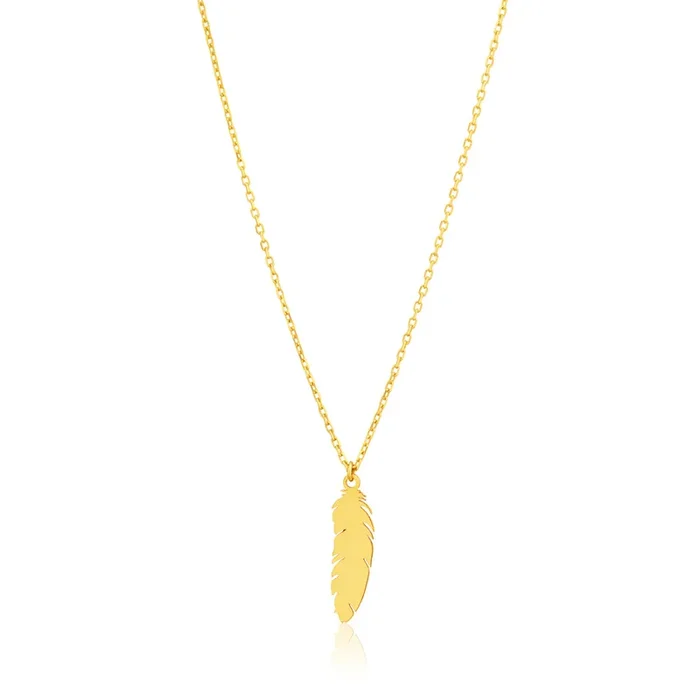 9ct Leaf Pendant on 40+5cm Chain Yellow Gold