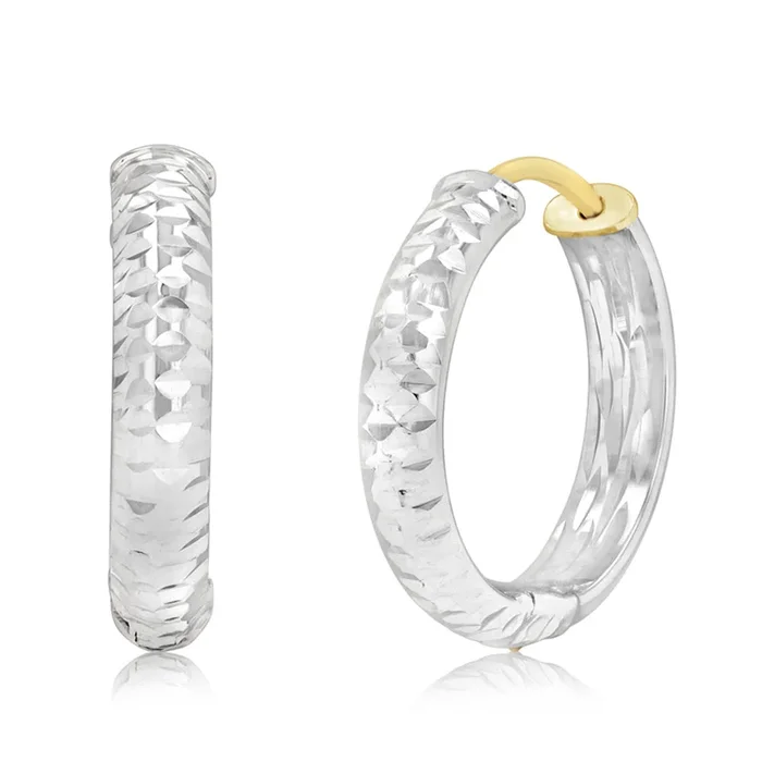 9ct Two Tone Gold Patterned Hoop Earrings