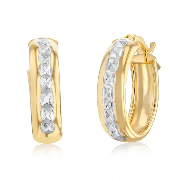 9ct Two Tone Gold Silverfilled Patterned Hoop Earrings