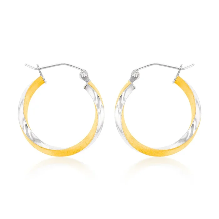 9ct Two Tone Gold Silverfilled Twist Hoop Earrings