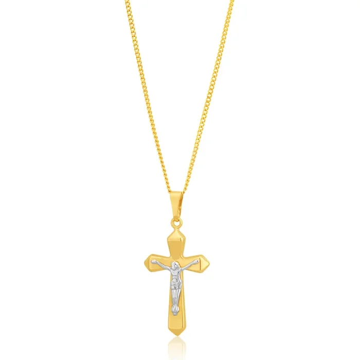 9ct Two Tone Yellow Gold Crucifix Cross Pendant