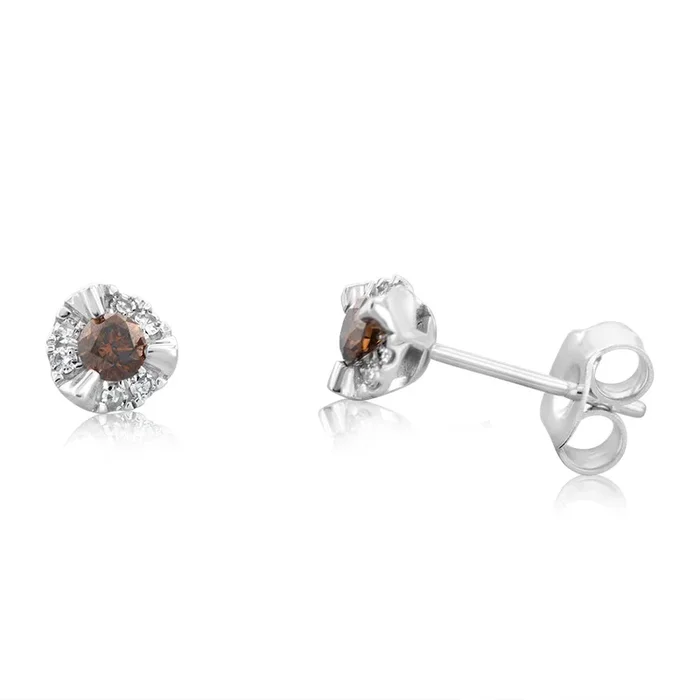 9ct White Gold Australian Champagne Diamond Earrings with 1/4 Carat of Diamonds