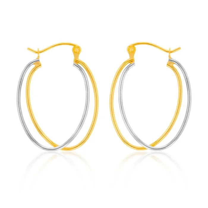 9ct Yellow And White Gold Double Hoop Earrings