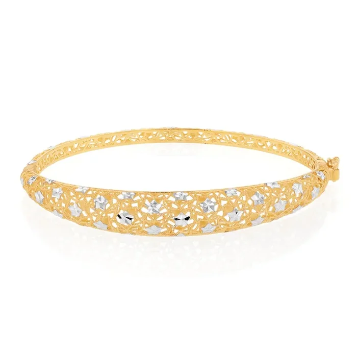 9ct Yellow And White Gold Two Tone Fancy Mesh 65mm Bangle