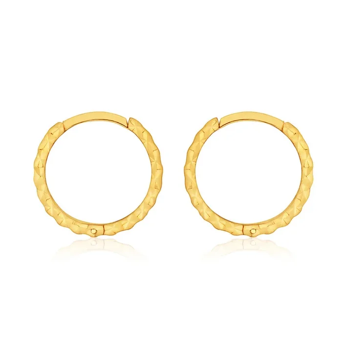 9ct Yellow Gold 12mm Dicut Hoop Earrings