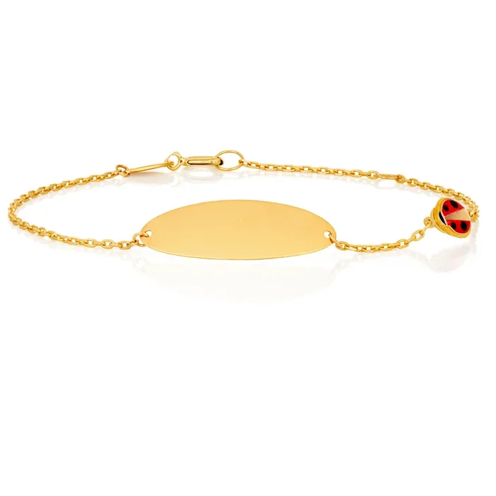 9ct Yellow Gold 15cm Bracelet with A Red Enamel Ladybug ID