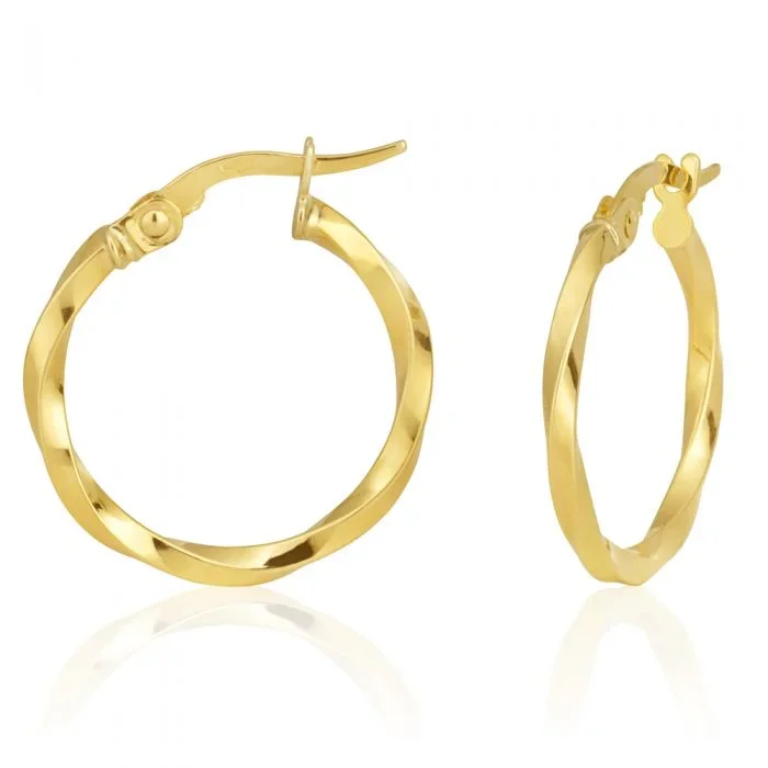 9ct Yellow Gold 15mm Twist Hoop Earrings