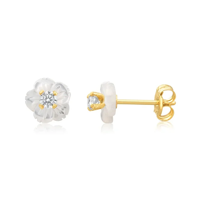 9ct Yellow Gold 6mm Mother Of Pearl Stud Earrings