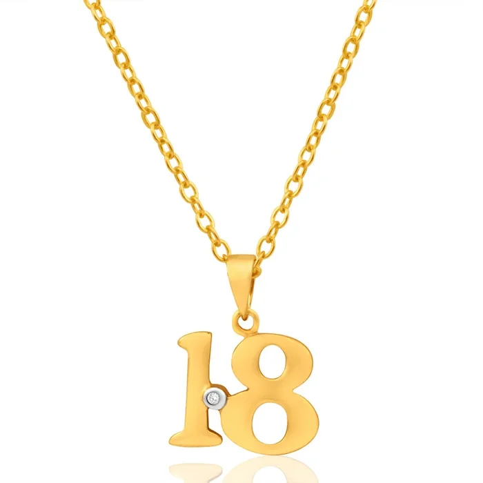 9ct Yellow Gold “18” Pendant Set with 1 Brilliant Diamond