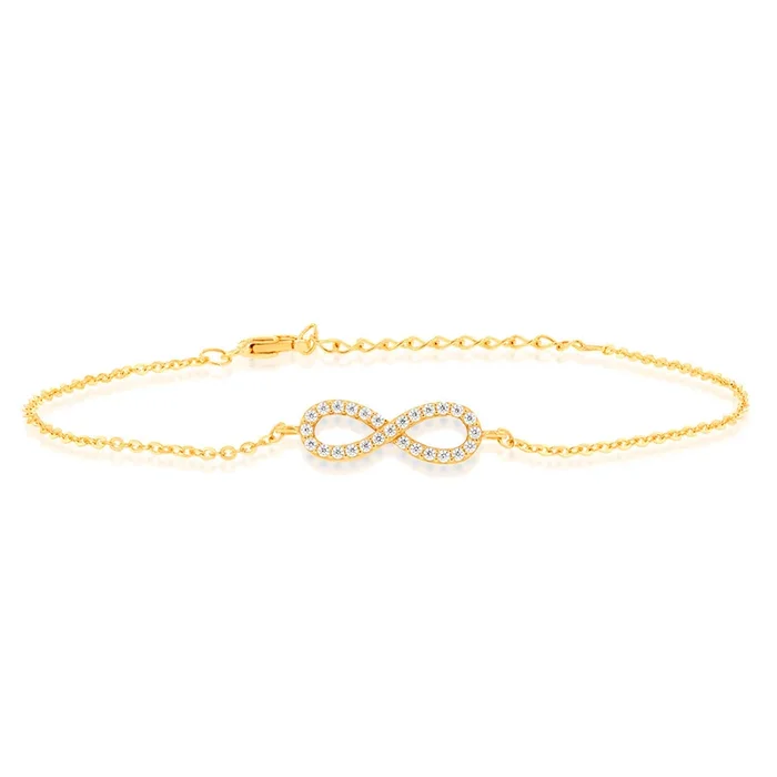 9ct Yellow Gold “Everlasting Love” 19cm Zirconia Infinity Bracelet