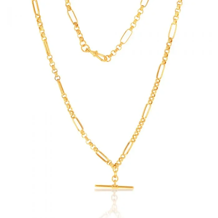 9ct Yellow Gold “T” Bar Pendant on 45cm Fancy Chain