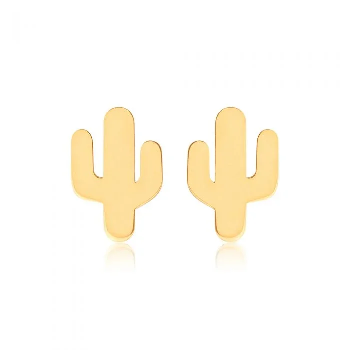 9ct Yellow Gold Cactus Stud Earrings