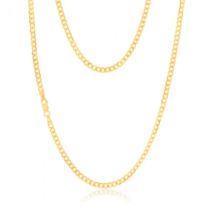 9ct Yellow Gold Concave Extra Flat 80 Gauge 3mm Curb 45cm Chain