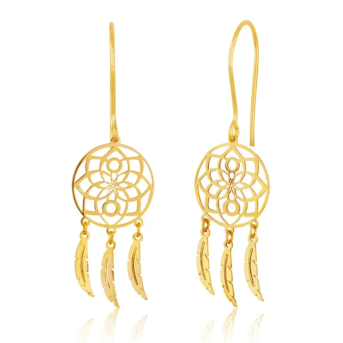 9ct Yellow Gold Dreamcatcher Drop Earrings