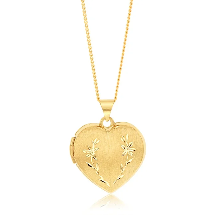 9ct Yellow Gold Engraved Heart Locket