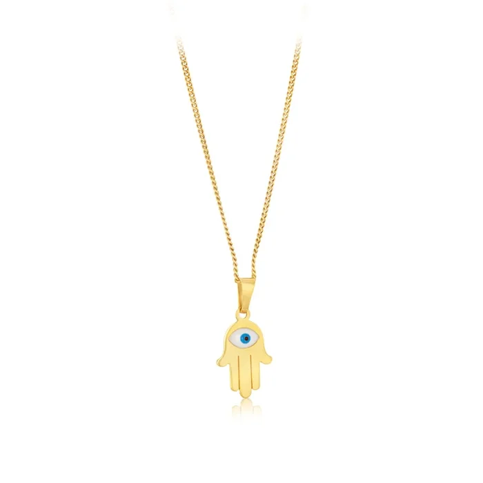 9ct Yellow Gold Evil Eye On Hamsa Pendant