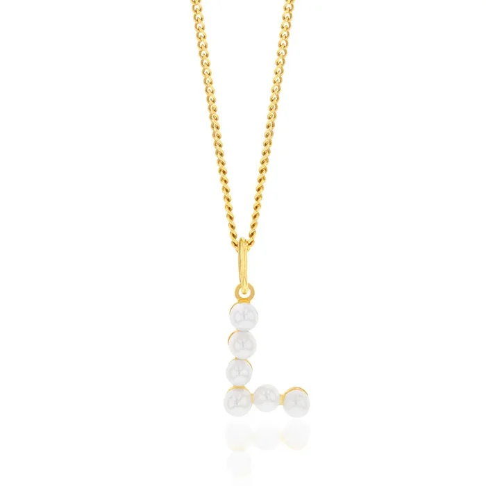 9ct Yellow Gold Fresh Water Pearl Mini Initial “L” Pendant