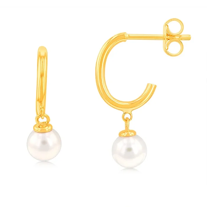 9ct Yellow Gold Fresh Water Pearl On 3/4th Hoop Earrings