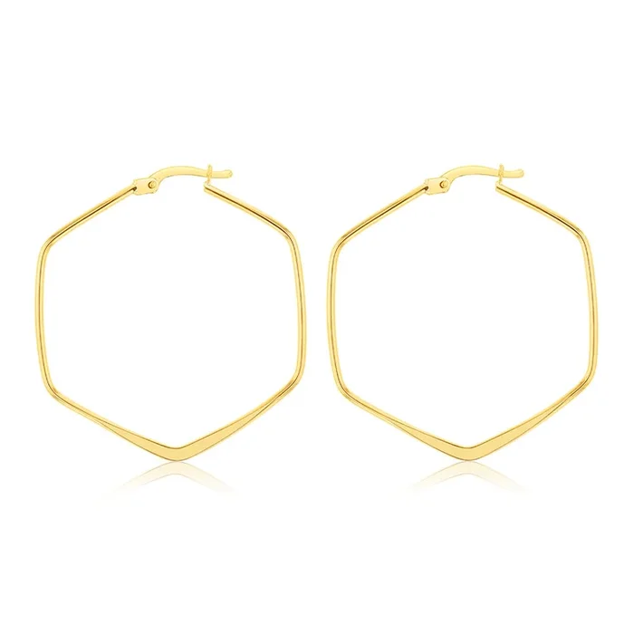 9ct Yellow Gold Geometric 30mm Hoop Earrings