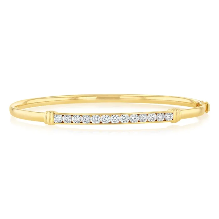 9ct Yellow Gold Hollow Flex Cubic Zirconia 65mm Bangle