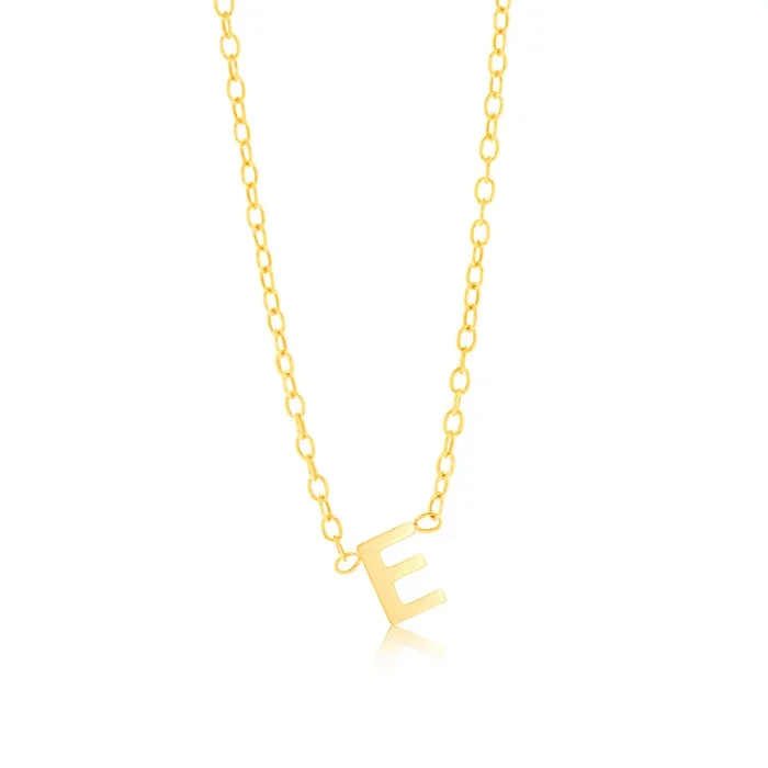9ct Yellow Gold Initial “E” Pendant On Chain