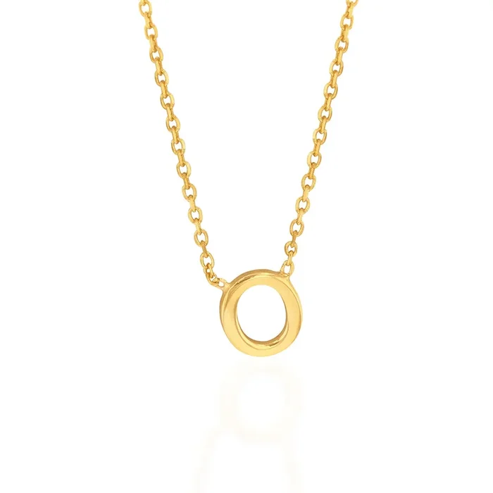9ct Yellow Gold Initial “O” Pendant on 43cm Chain