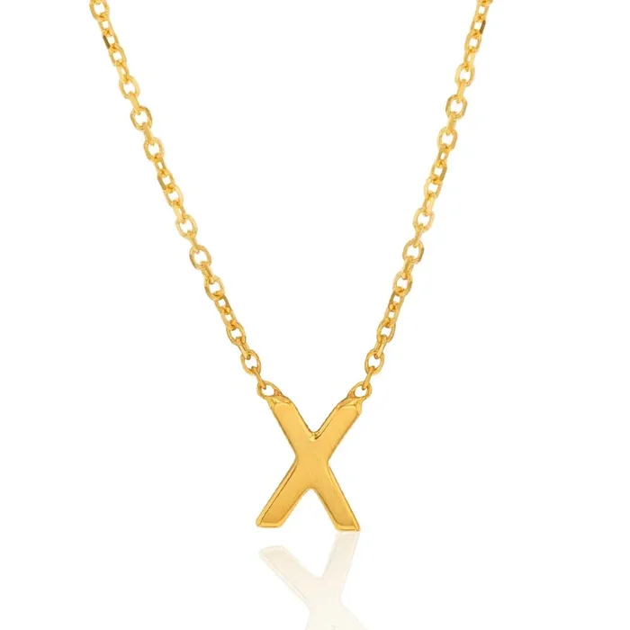 9ct Yellow Gold Initial “X” Pendant on 43cm Chain