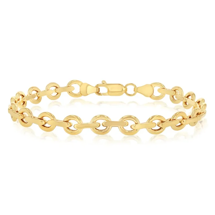 9ct Yellow Gold Link Chain Hollow 19cm Bracelet