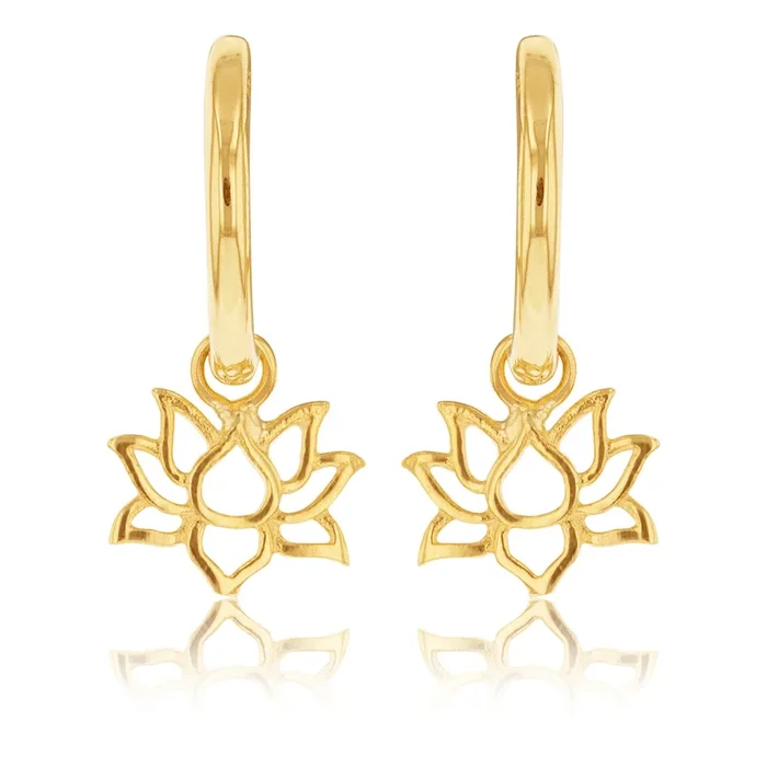 9ct Yellow Gold Lotus On Sleeper Earrings