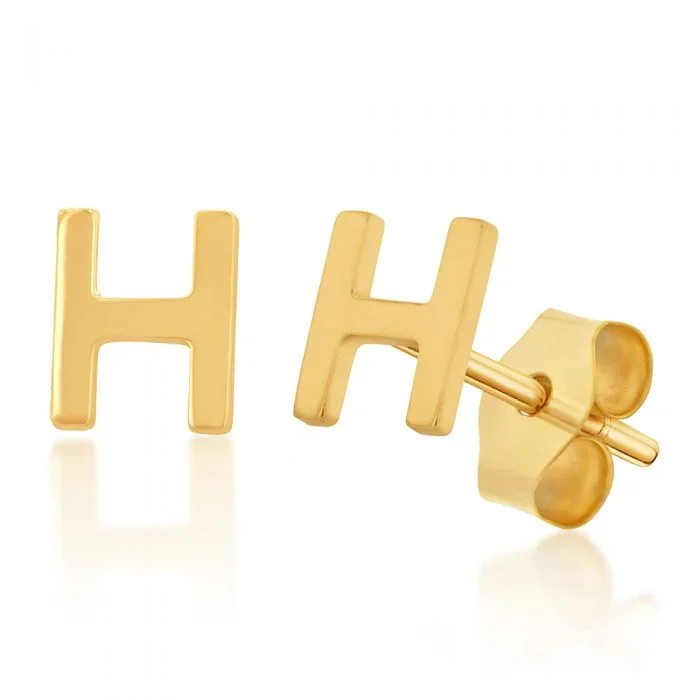 9ct Yellow Gold Mini Initial “H” Stud Earrings