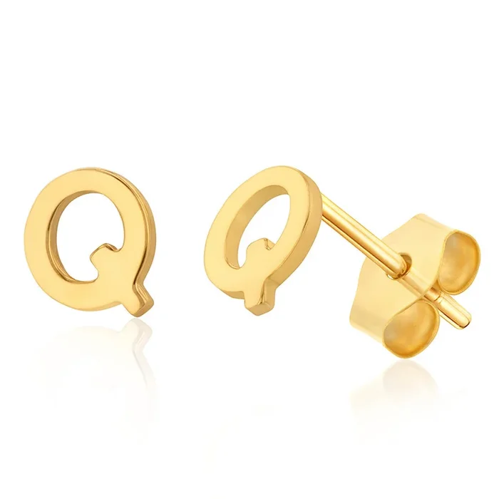 9ct Yellow Gold Mini Initial “Q” Stud Earring