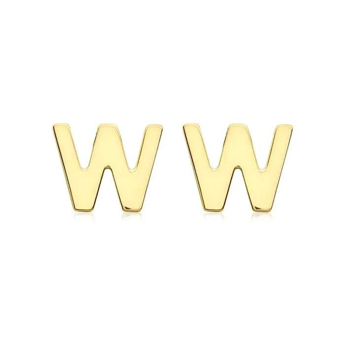 9ct Yellow Gold Mini Initial “W” Stud Earrings