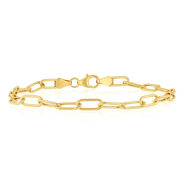 9ct Yellow Gold Paperclip Hollow 19cm Bracelet
