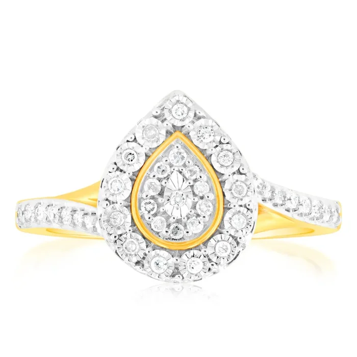 9ct Yellow Gold Pear Shape Diamond Ring 1/6 Carat