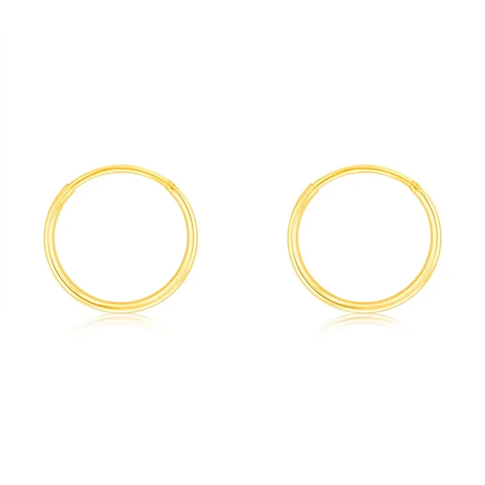 9ct Yellow Gold Plain 10mm Sleeper Earrings