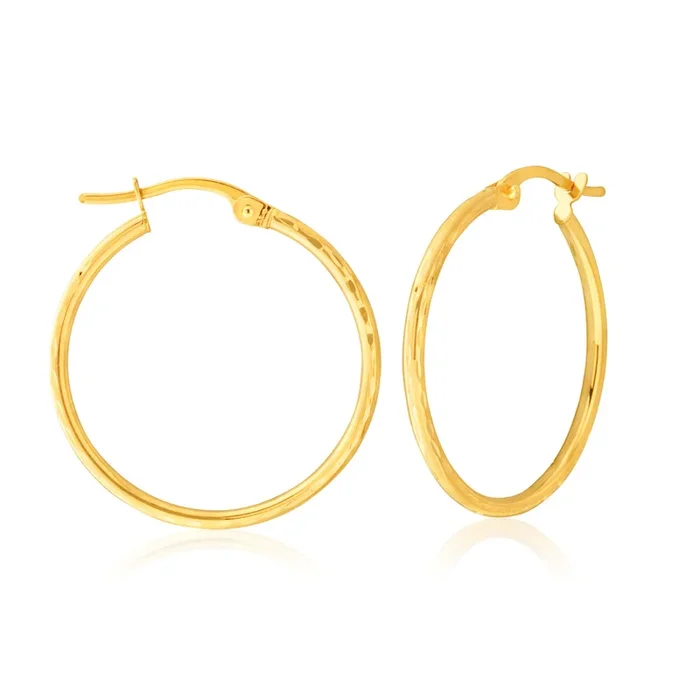 9ct Yellow Gold Plain 20mm Hoop Earrings