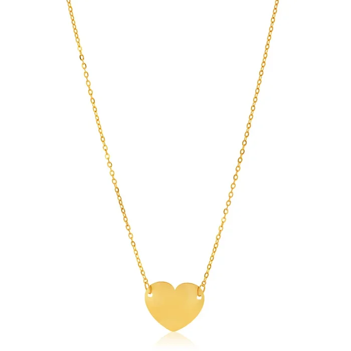 9ct Yellow Gold Plain Heart Disc Pendant on 42cm Chain