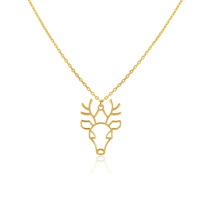9ct Yellow Gold Reindeer Pendant With Chain