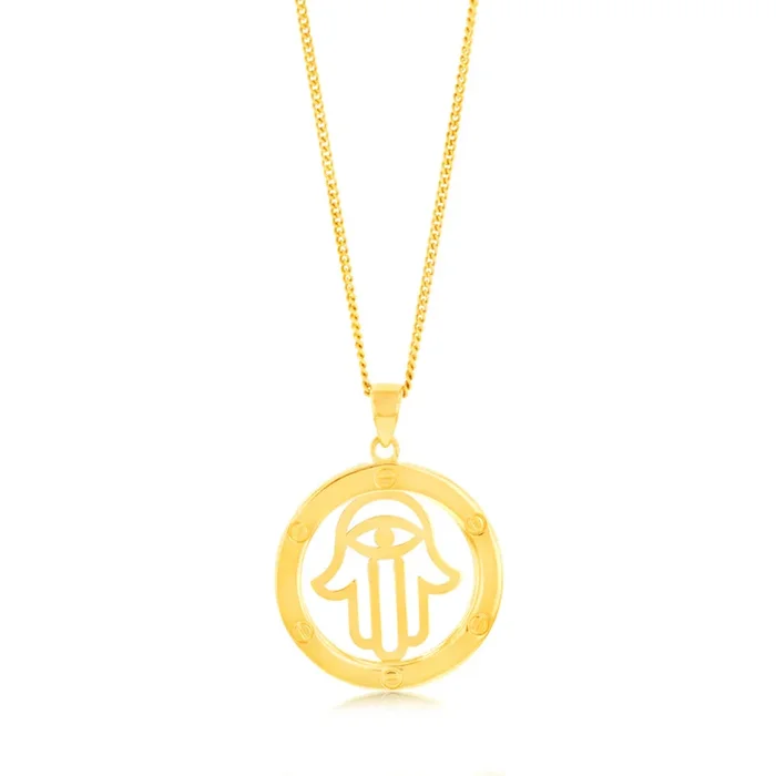 9ct Yellow Gold Round Hamsa Pendant