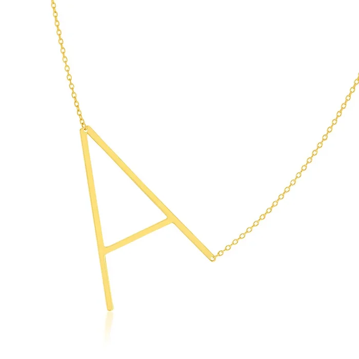 9ct Yellow Gold Silverfilled Initial “A” Pendant on 42+3cm Chain