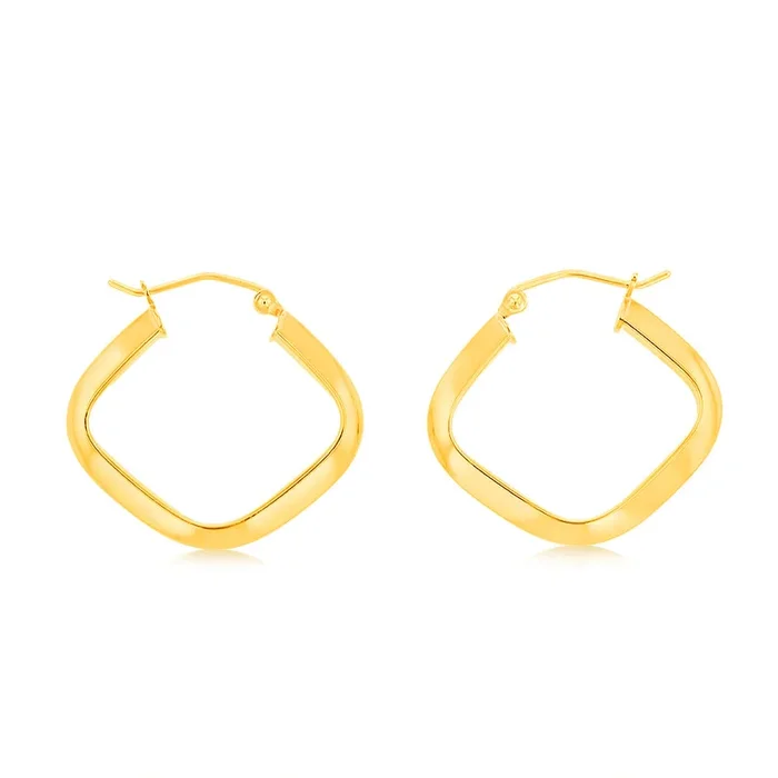 9ct Yellow Gold Silverfilled Square Fancy Tube Hoop Earrings