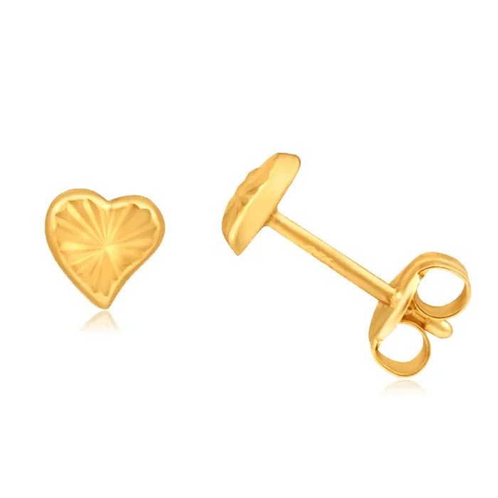 9ct Yellow Gold Small Heart Stud Earrings