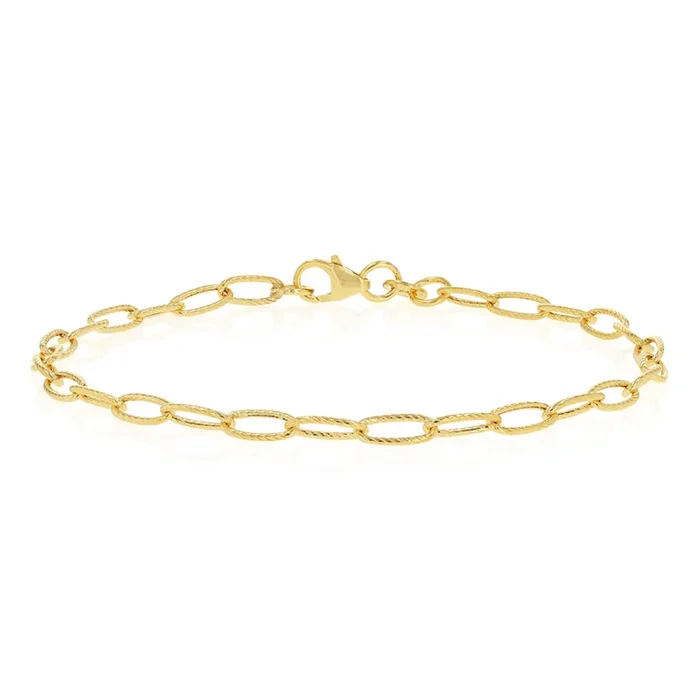 9ct Yellow Gold Sparkle Cable Hollow 19cm Bracelet