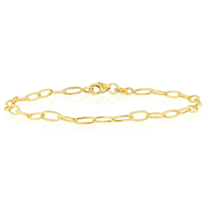 9ct Yellow Gold Textured Paperclip 19cm Bracelet