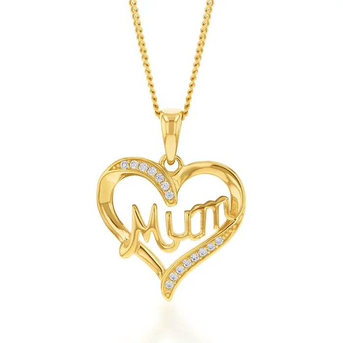 9ct Yellow Gold Zirconia ‘Mum’ Heart Pendant