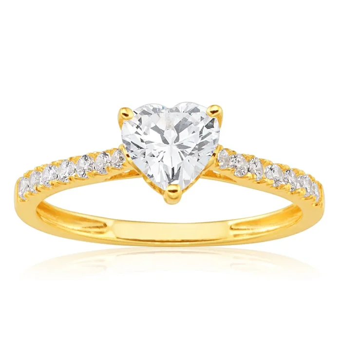 9ct Yellow Gold Zirconia Heart Shape Ring