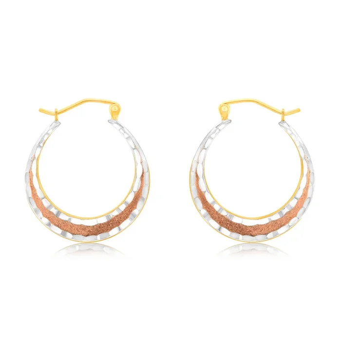 9ct Yellow Rose And White Gold Silverfilled Diamond Cut Hoop Earrings