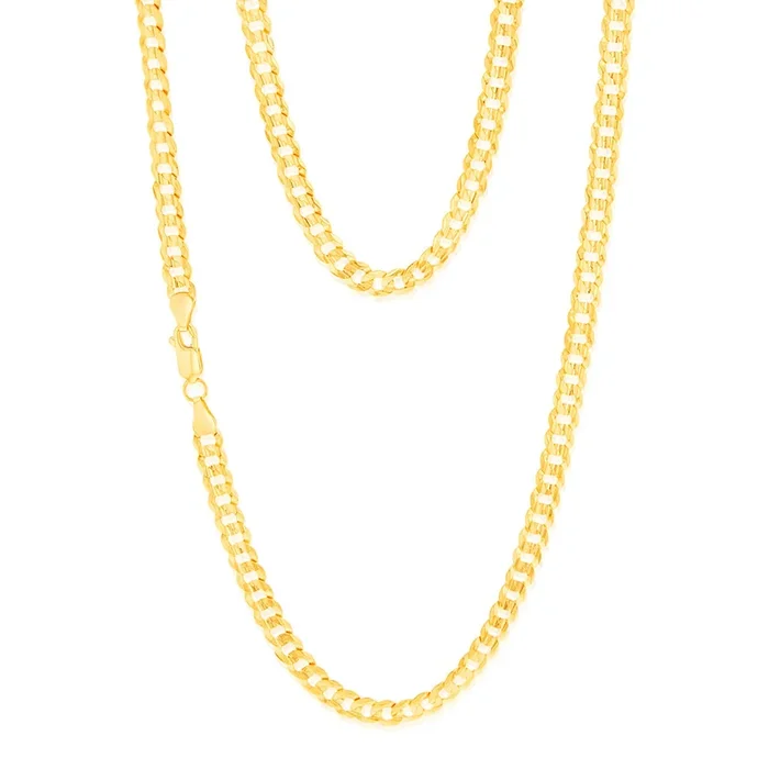 9ct Yellow Solid Gold Extra Flat Concave Curb 55cm Chain