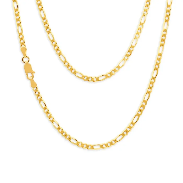 9ct Yellow Solid Gold Figaro 1:3 45cm Chain 80 Gauge