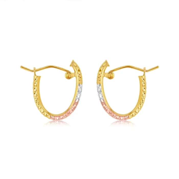 9ct Yellow White And Rose Gold Tricolour Silverfilled Diamond Cut Earrings